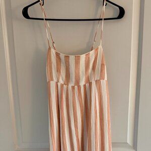 Abercrombie & Fitch Cotton Striped Babydoll Maxi Dress Pink White